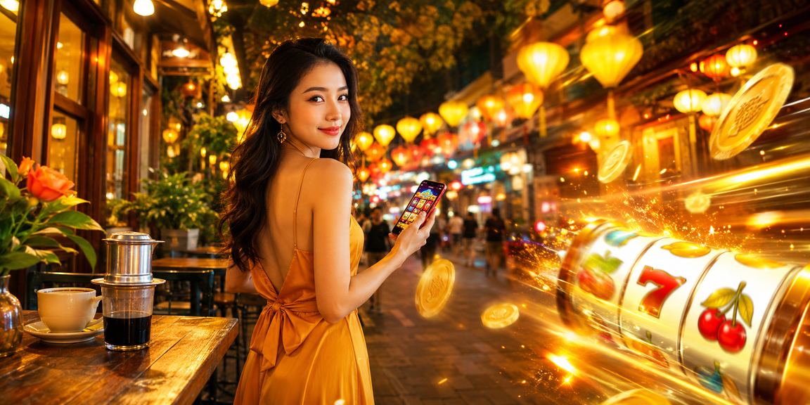 Khung cảnh vui chơi slot game tại Hà Nội với ánh đèn neon sôi động