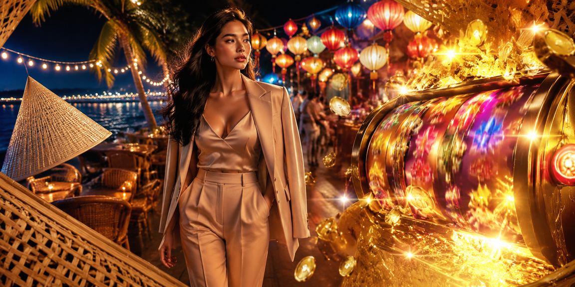 Khung cảnh giải trí slot game tại Phú Quốc với đèn neon sống động